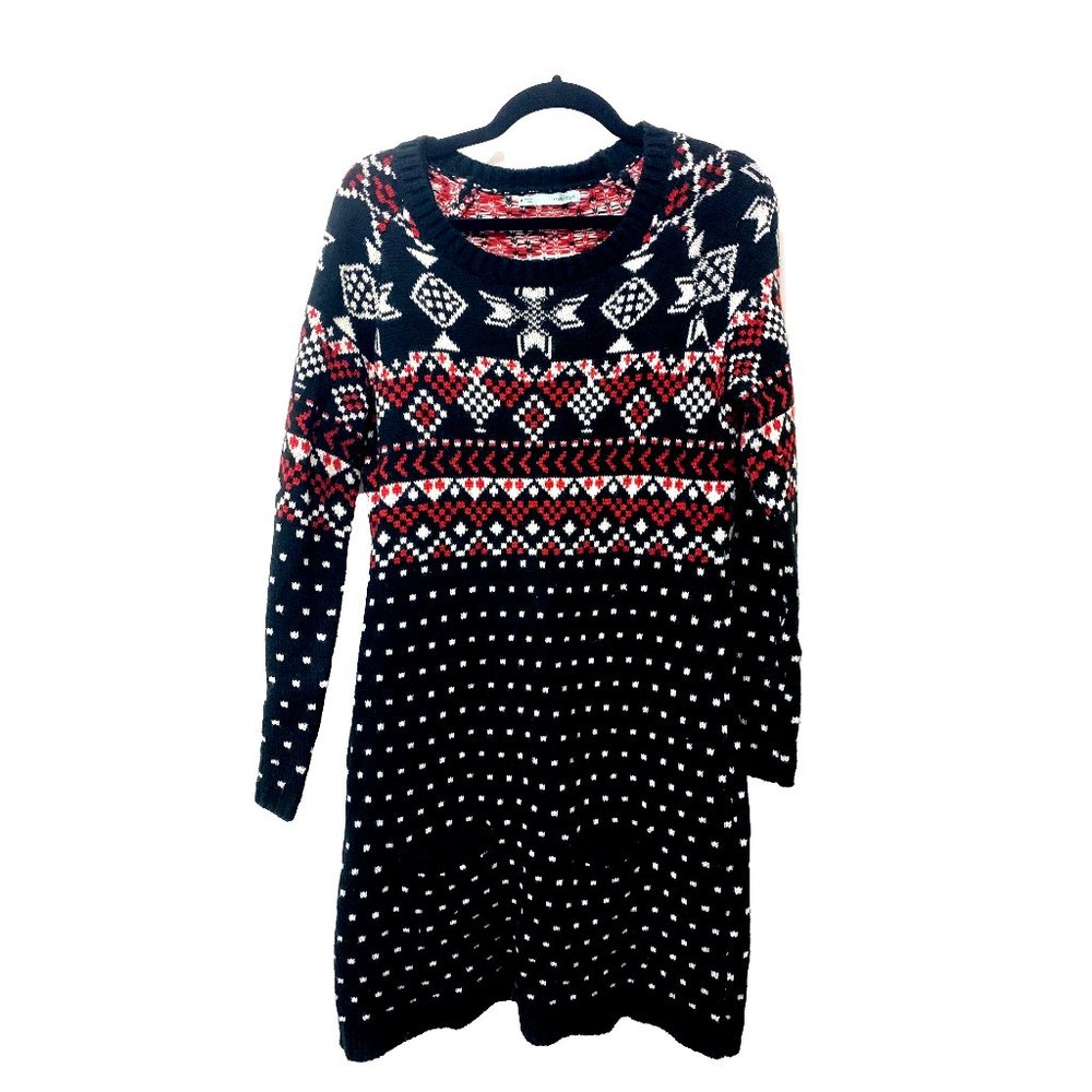 Maurices Black, Red, and White Long Sleeve Sweater Dress